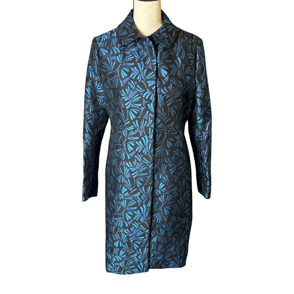 Anne Klein Womens Coat Size 6 Blue Black Floral Print Button Front Spruce NEW - Picture 6 of 11